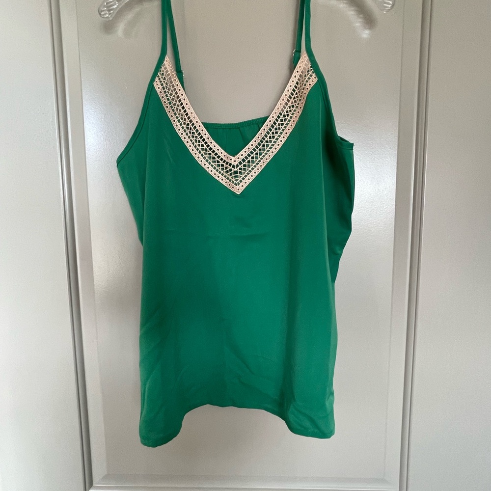 SHEIN Green Camisole with Champagne Lace Detail